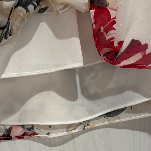 White House Black Market Floral V-Neck Blouse - Red, Cream, Black - Picture 5 of 5